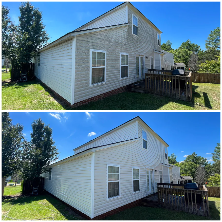 before and after cleaning wall of a house in west columbia sc